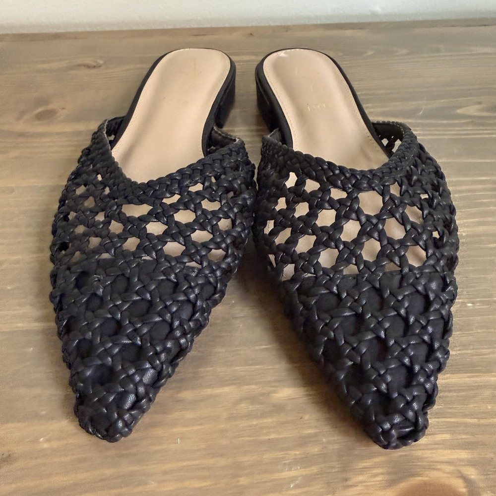 Joie Womens 7.5M Black Faux Leather Behold Slip On Pointy Toe‎ Mules Flats Shoes - Picture 3 of 8